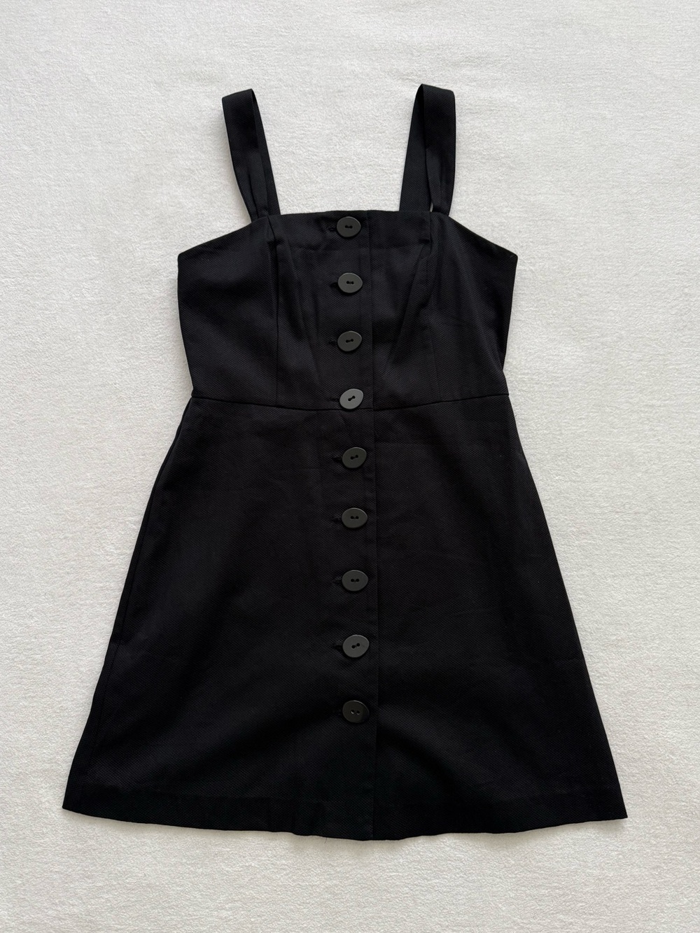 Mango Black Button Front Mini Dress Size 6 Cotton A-Line Y2K